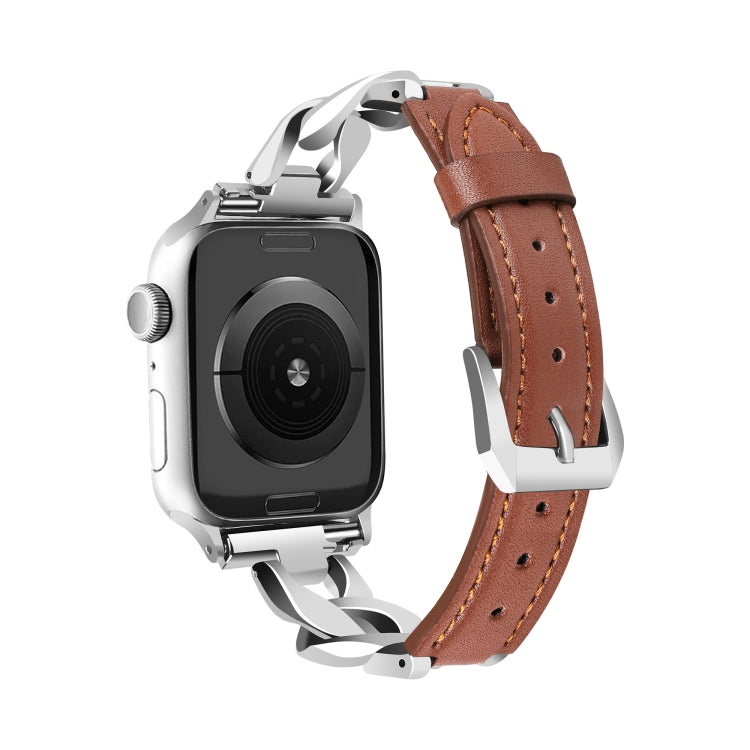 For Apple Watch Ultra 49mm Rhinestone Denim Chain Leather Watch Band(Brown) - Watch Bands by PMC TechLife | Online Shopping South Africa | PMC TechLife | Buy Now Pay Later Mobicred