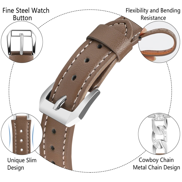 For  Apple Watch Series 8 41mm Rhinestone Denim Chain Leather Watch Band(Dark Brown) - Watch Bands by PMC TechLife | Online Shopping South Africa | PMC TechLife | Buy Now Pay Later Mobicred