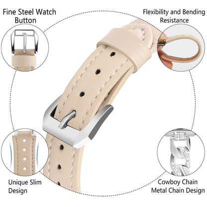 For Apple Watch Series 7 41mm Rhinestone Denim Chain Leather Watch Band(Apricot) - Watch Bands by PMC Jewellery | Online Shopping South Africa | PMC Jewellery