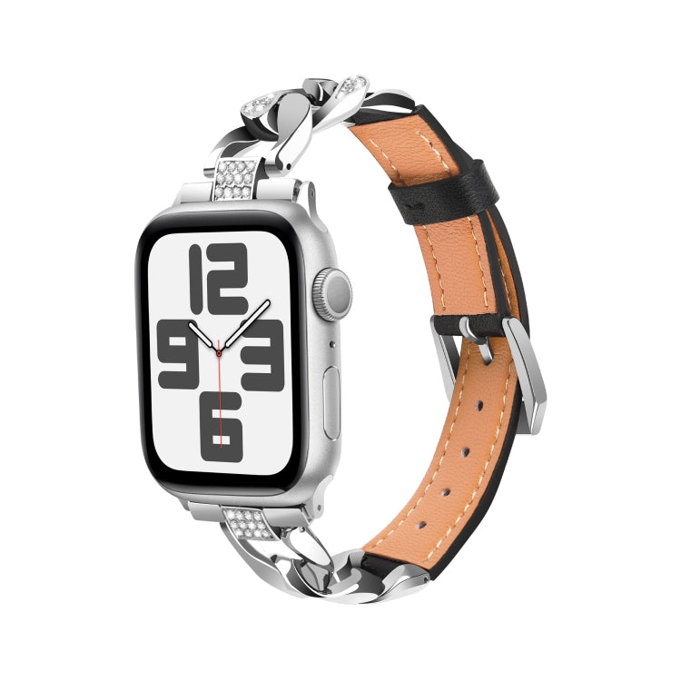 For Apple Watch Series 6 40mm Rhinestone Denim Chain Leather Watch Band(Black) - Watch Bands by PMC TechLife | Online Shopping South Africa | PMC TechLife | Buy Now Pay Later Mobicred
