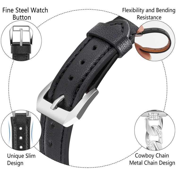 For Apple Watch Series 6 40mm Rhinestone Denim Chain Leather Watch Band(Black) - Watch Bands by PMC TechLife | Online Shopping South Africa | PMC TechLife | Buy Now Pay Later Mobicred