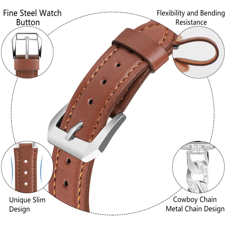 For Apple Watch Series 6 40mm Rhinestone Denim Chain Leather Watch Band(Brown) - Watch Bands by PMC TechLife | Online Shopping South Africa | PMC TechLife | Buy Now Pay Later Mobicred