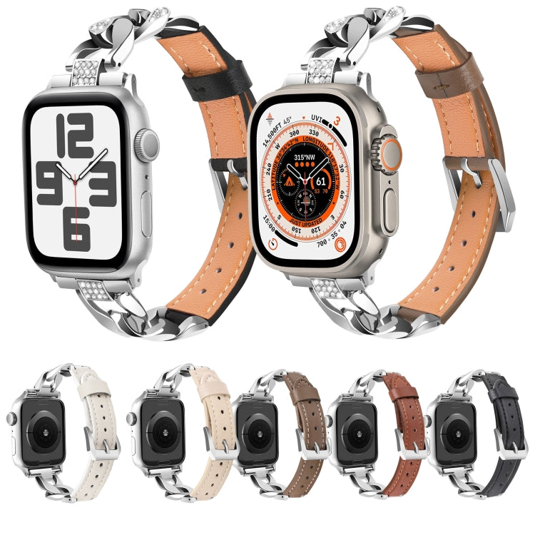 For Apple Watch Series 6 40mm Rhinestone Denim Chain Leather Watch Band(Black) - Watch Bands by PMC TechLife | Online Shopping South Africa | PMC TechLife | Buy Now Pay Later Mobicred