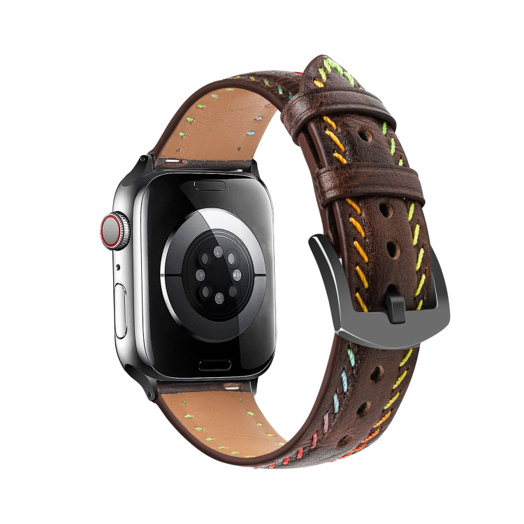 For Apple Watch Ultra 49mm Colorful Sewing Thread Leather Watch Band(Dark Brown) - Watch Bands by PMC TechLife | Online Shopping South Africa | PMC TechLife | Buy Now Pay Later Mobicred