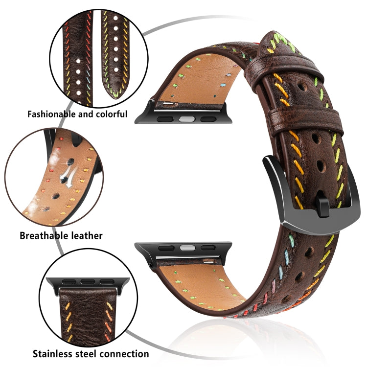 For Apple Watch Ultra 49mm Colorful Sewing Thread Leather Watch Band(Dark Brown) - Watch Bands by PMC TechLife | Online Shopping South Africa | PMC TechLife | Buy Now Pay Later Mobicred