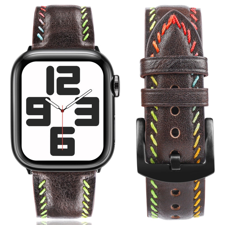 For Apple Watch Ultra 49mm Colorful Sewing Thread Leather Watch Band(Dark Brown) - Watch Bands by PMC TechLife | Online Shopping South Africa | PMC TechLife | Buy Now Pay Later Mobicred