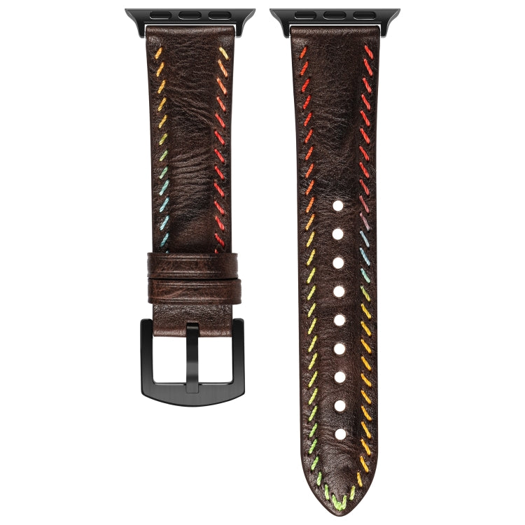 For Apple Watch Ultra 49mm Colorful Sewing Thread Leather Watch Band(Dark Brown) - Watch Bands by PMC TechLife | Online Shopping South Africa | PMC TechLife | Buy Now Pay Later Mobicred