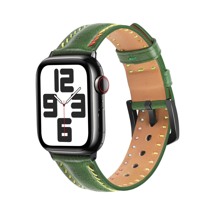 For Apple Watch Ultra 49mm Colorful Sewing Thread Leather Watch Band(Green) - Watch Bands by PMC TechLife | Online Shopping South Africa | PMC TechLife | Buy Now Pay Later Mobicred
