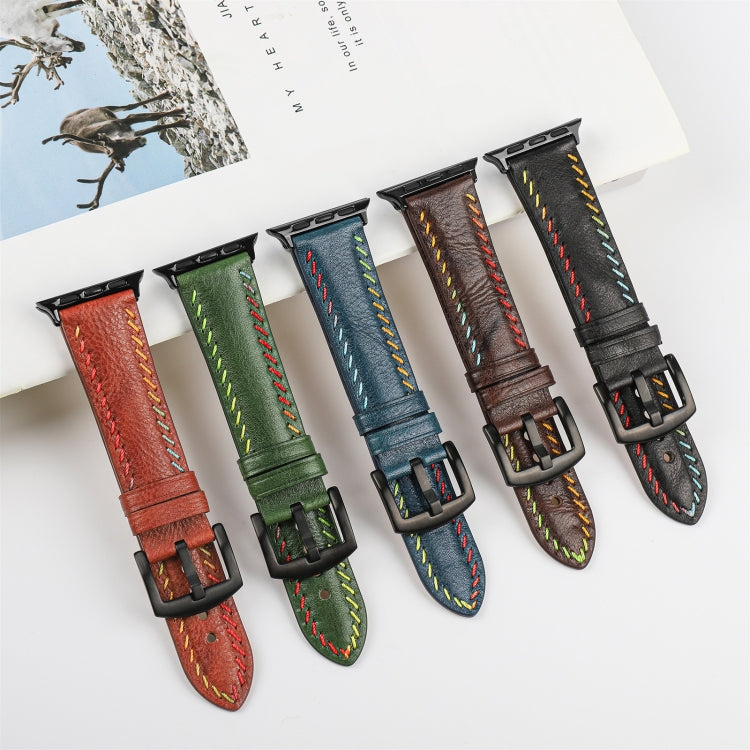 For Apple Watch Ultra 49mm Colorful Sewing Thread Leather Watch Band(Brown) - Watch Bands by PMC TechLife | Online Shopping South Africa | PMC TechLife | Buy Now Pay Later Mobicred