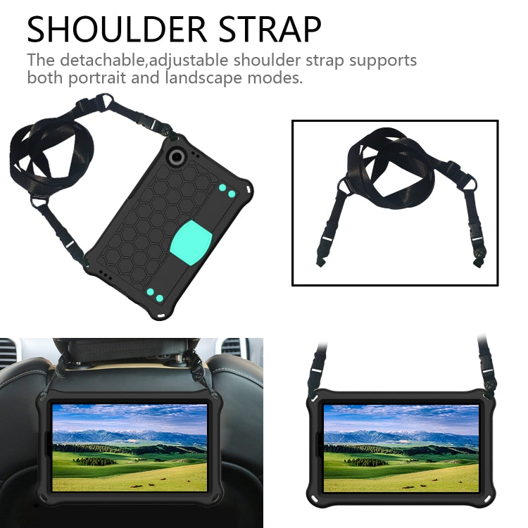 For Samsung Galaxy Tab A9 8.7 X110/X115 Honeycomb EVA Hybrid PC Tablet Case with Strap(Black+Aqua) - Galaxy Tab A9 by PMC TechLife | Online Shopping South Africa | PMC TechLife