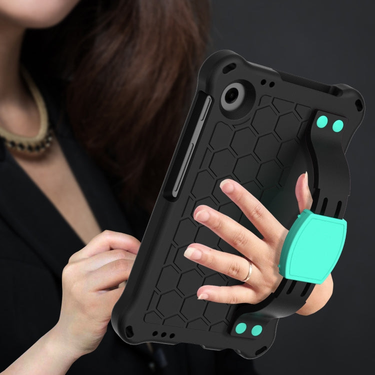 For Samsung Galaxy Tab A9 8.7 X110/X115 Honeycomb EVA Hybrid PC Tablet Case with Strap(Black+Aqua) - Galaxy Tab A9 by PMC TechLife | Online Shopping South Africa | PMC TechLife