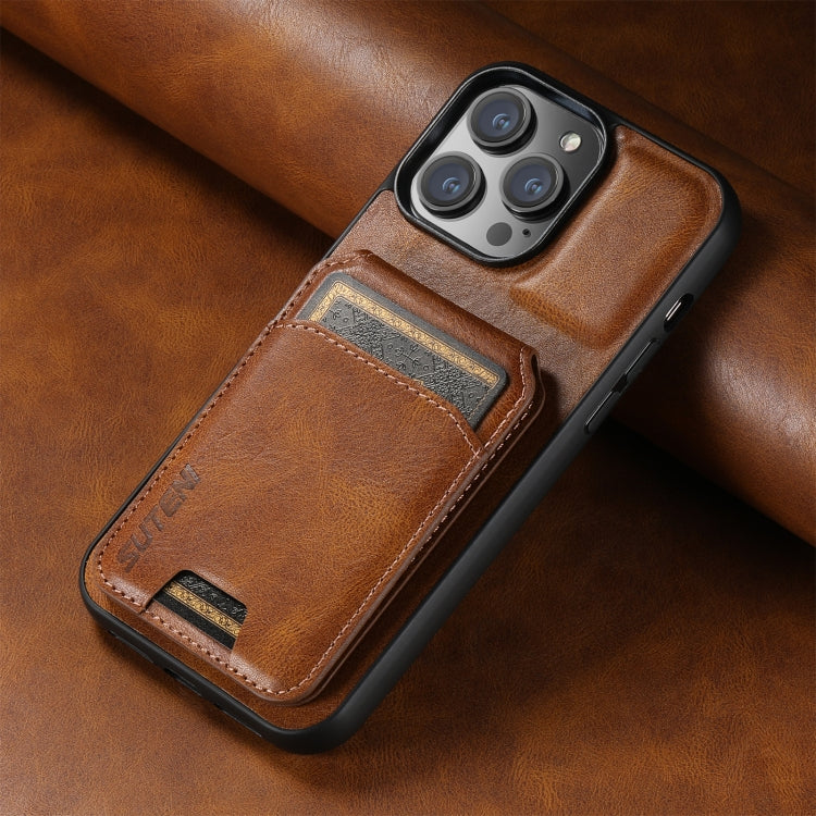 For iPhone 16 Plus Suteni H02 Leather Wallet Stand Back Phone Case(Brown) - iPhone 16 Plus Cases by Suteni | Online Shopping South Africa | PMC Jewellery | Buy Now Pay Later Mobicred