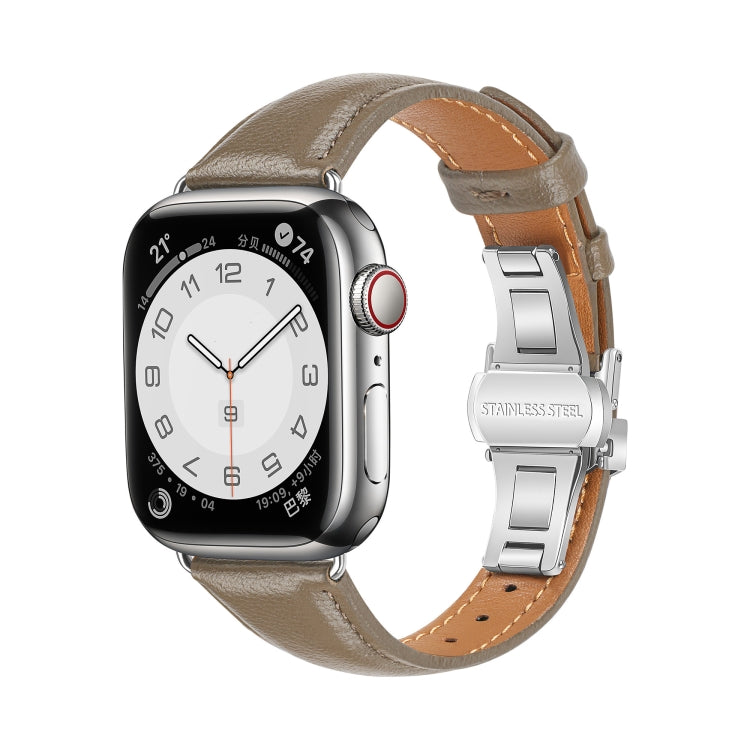 For Apple Watch SE 2023 44mm Plain Leather Butterfly Buckle Watch Band(Gray+Silver) - free shipping - PMC TechLife - Order now!
