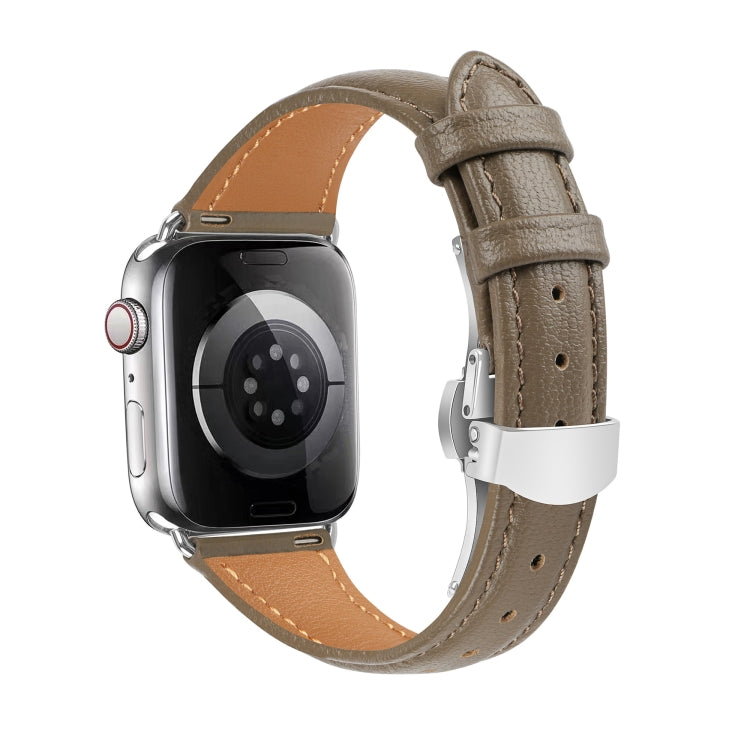 For Apple Watch SE 2023 44mm Plain Leather Butterfly Buckle Watch Band(Gray+Silver) - free shipping - PMC TechLife - Order now!