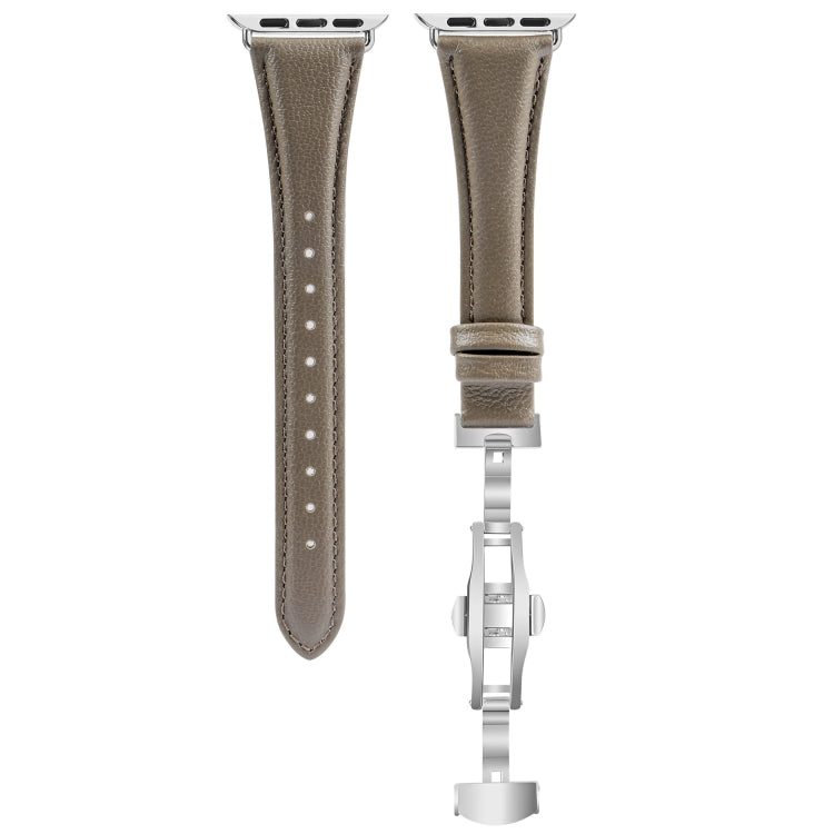 For Apple Watch SE 2023 44mm Plain Leather Butterfly Buckle Watch Band(Gray+Silver) - free shipping - PMC TechLife - Order now!