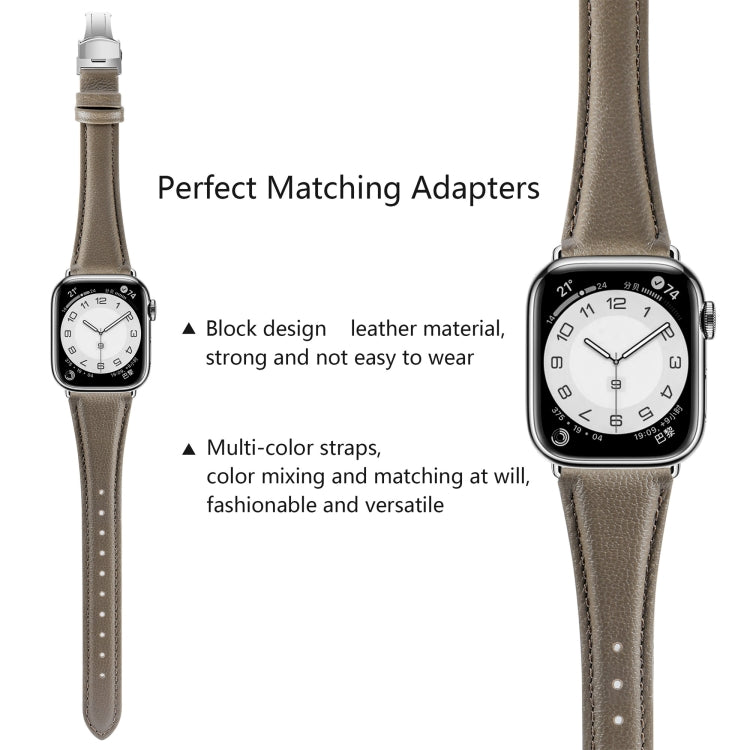 For Apple Watch SE 2023 44mm Plain Leather Butterfly Buckle Watch Band(Gray+Silver) - free shipping - PMC TechLife - Order now!