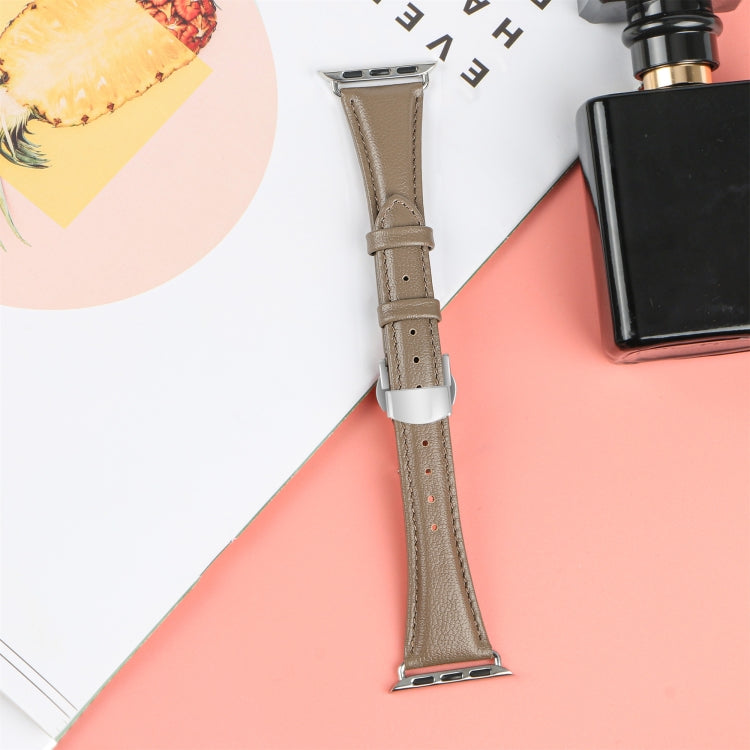 For Apple Watch SE 2023 44mm Plain Leather Butterfly Buckle Watch Band(Gray+Silver) - free shipping - PMC TechLife - Order now!
