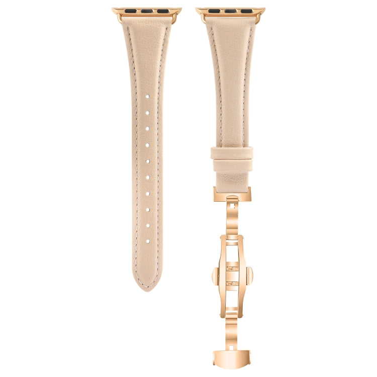 For Apple Watch Series 9 45mm Plain Leather Butterfly Buckle Watch Band(Apricot+Rose Gold) - free shipping - PMC TechLife - Order now!