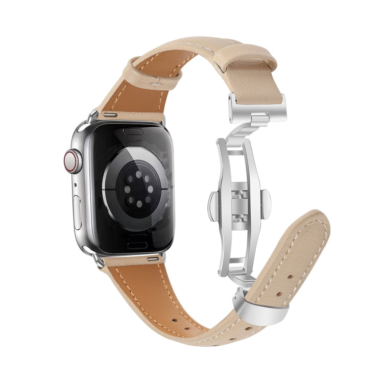 For Apple Watch Series 8 41mm Plain Leather Butterfly Buckle Watch Band(Apricot+Silver) - free shipping - PMC TechLife - Order now!