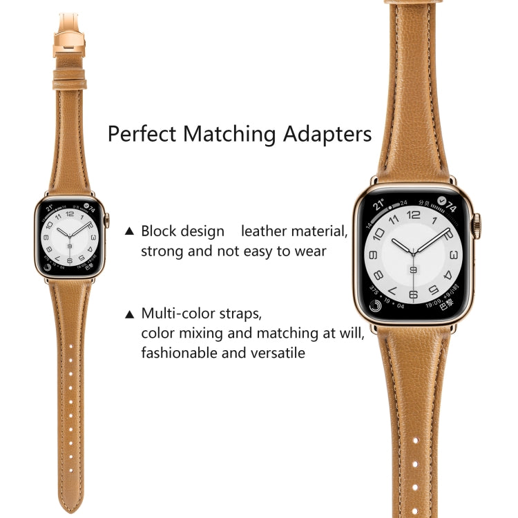 For Apple Watch Series 8 45mm Plain Leather Butterfly Buckle Watch Band(Brown+Rose Gold) - free shipping - PMC TechLife - Order now!