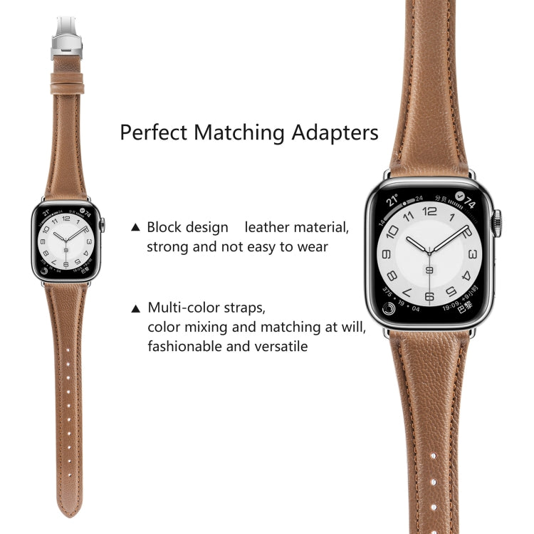 For Apple Watch SE 2022 40mm Plain Leather Butterfly Buckle Watch Band(Dark Brown+Silver) - free shipping - PMC TechLife - Order now!