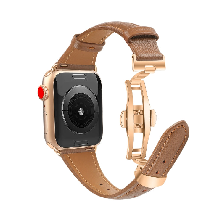 For Apple Watch Series 7 41mm Plain Leather Butterfly Buckle Watch Band(Dark Brown+Rose Gold) - free shipping - PMC TechLife - Order now!