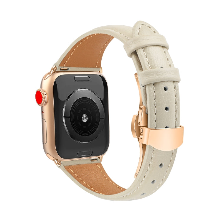 For Apple Watch Series 7 41mm Plain Leather Butterfly Buckle Watch Band(Beige+Rose Gold) - free shipping - PMC TechLife - Order now!