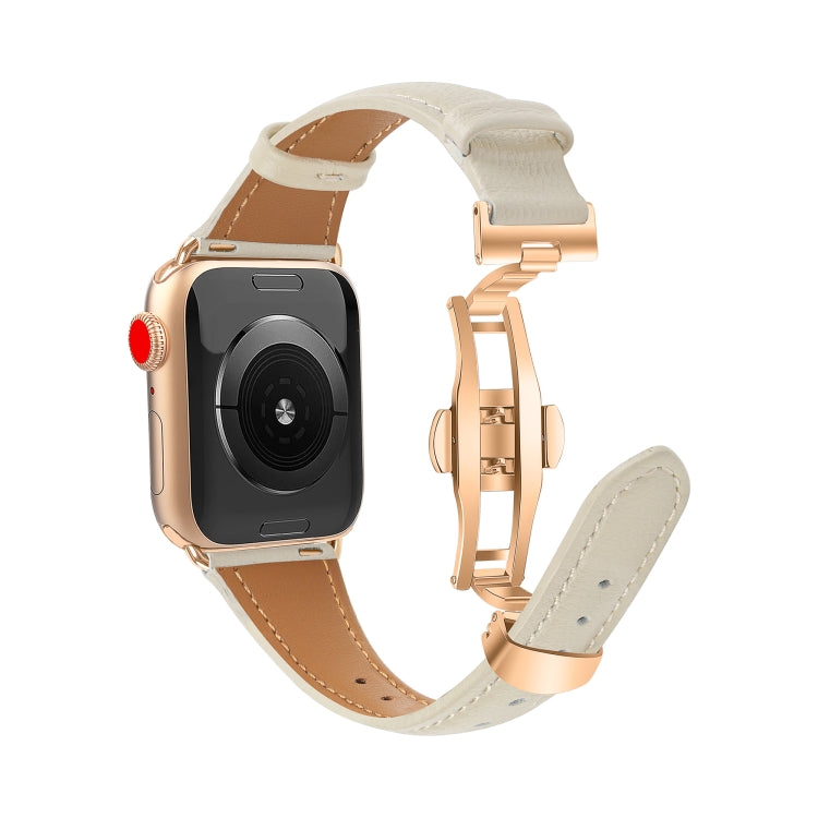 For Apple Watch Series 7 41mm Plain Leather Butterfly Buckle Watch Band(Beige+Rose Gold) - free shipping - PMC TechLife - Order now!