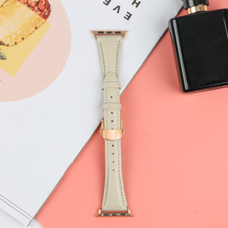 For Apple Watch Series 7 41mm Plain Leather Butterfly Buckle Watch Band(Beige+Rose Gold) - free shipping - PMC TechLife - Order now!