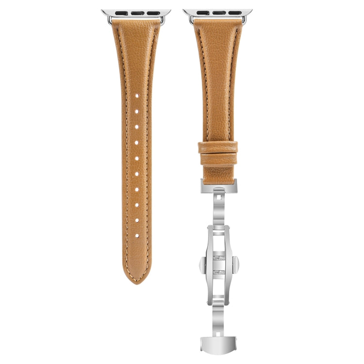 For Apple Watch Series 7 45mm Plain Leather Butterfly Buckle Watch Band(Brown+Silver) - free shipping - PMC TechLife - Order now!