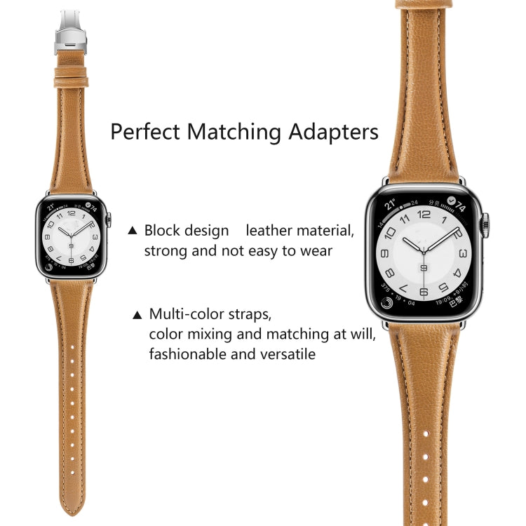 For Apple Watch Series 6 40mm Plain Leather Butterfly Buckle Watch Band(Brown+Silver) - free shipping - PMC TechLife - Order now!