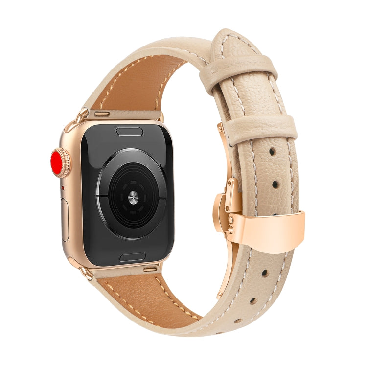 For Apple Watch Series 6 44mm Plain Leather Butterfly Buckle Watch Band(Apricot+Rose Gold) - free shipping - PMC TechLife - Order now!