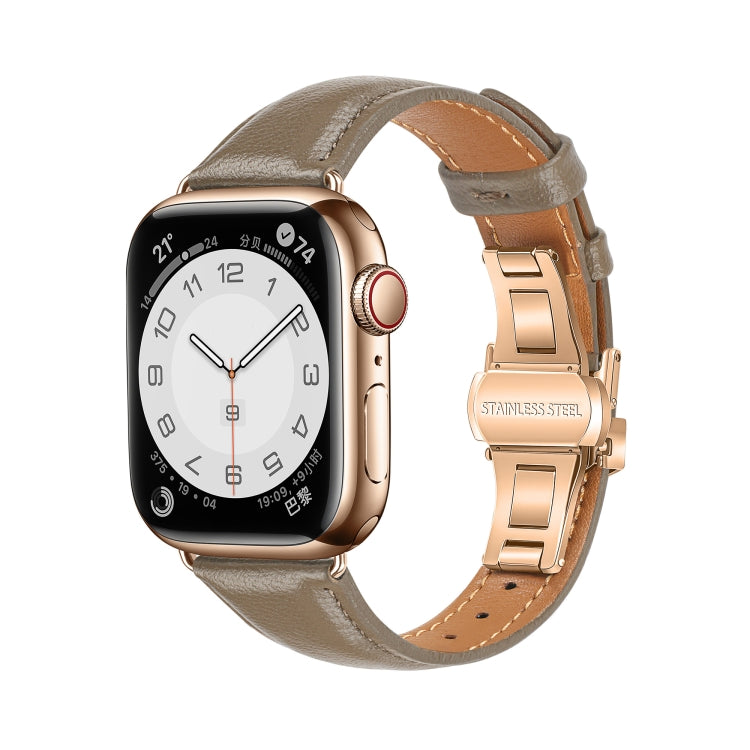 For Apple Watch Series 5 44mm Plain Leather Butterfly Buckle Watch Band(Gray+Rose Gold) - free shipping - PMC TechLife - Order now!