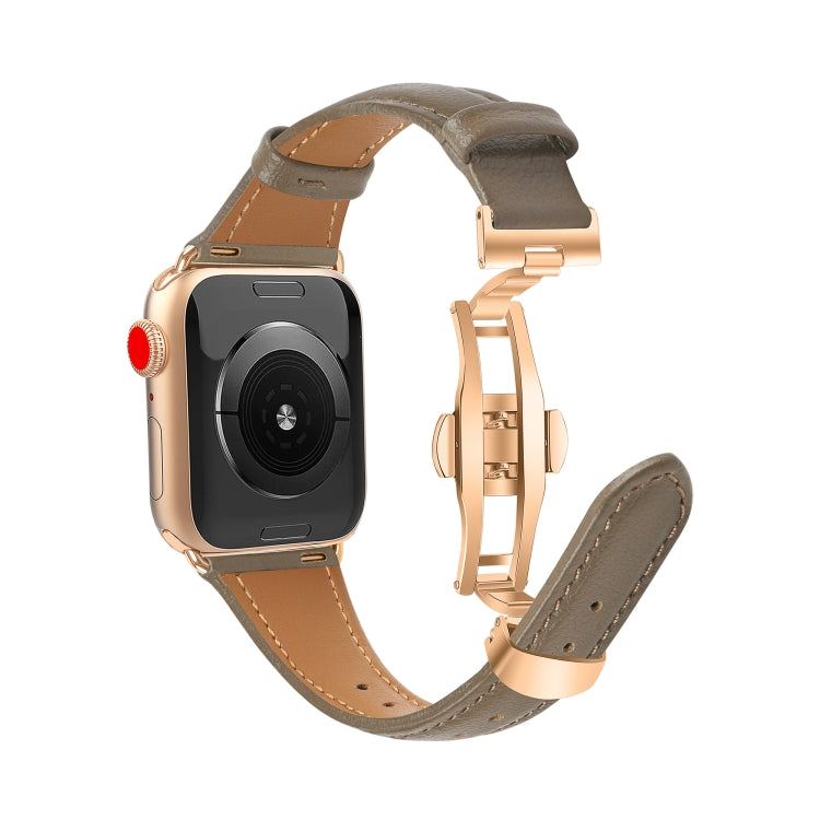 For Apple Watch Series 5 44mm Plain Leather Butterfly Buckle Watch Band(Gray+Rose Gold) - free shipping - PMC TechLife - Order now!