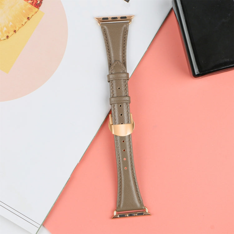 For Apple Watch Series 5 44mm Plain Leather Butterfly Buckle Watch Band(Gray+Rose Gold) - free shipping - PMC TechLife - Order now!