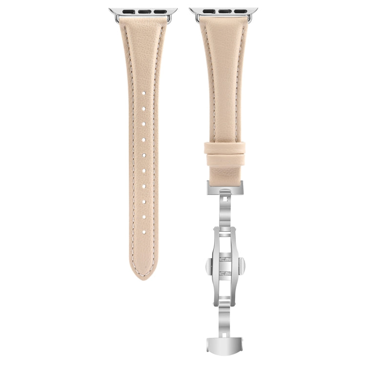 For Apple Watch Series 5 40mm Plain Leather Butterfly Buckle Watch Band(Apricot+Silver) - free shipping - PMC TechLife - Order now!