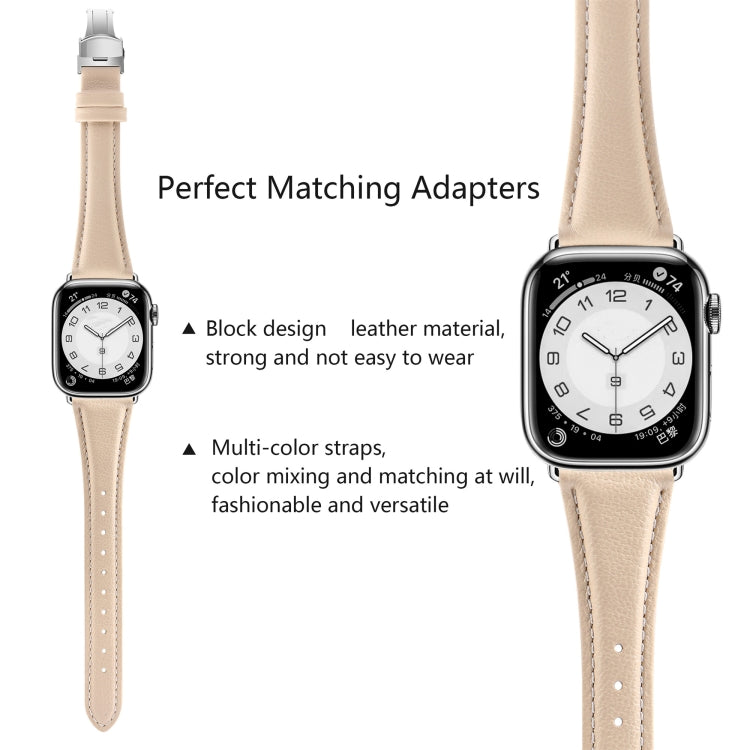 For Apple Watch Series 5 40mm Plain Leather Butterfly Buckle Watch Band(Apricot+Silver) - free shipping - PMC TechLife - Order now!