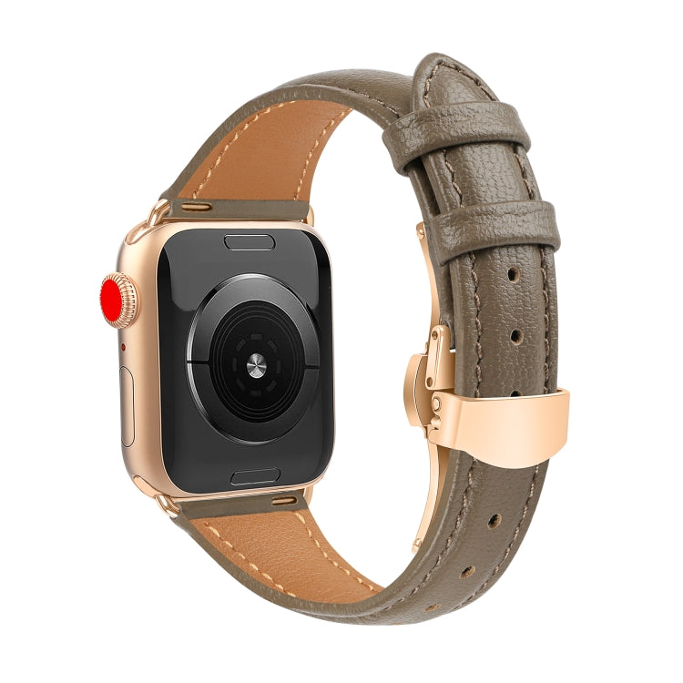 For Apple Watch Series 5 40mm Plain Leather Butterfly Buckle Watch Band(Gray+Rose Gold) - free shipping - PMC TechLife - Order now!
