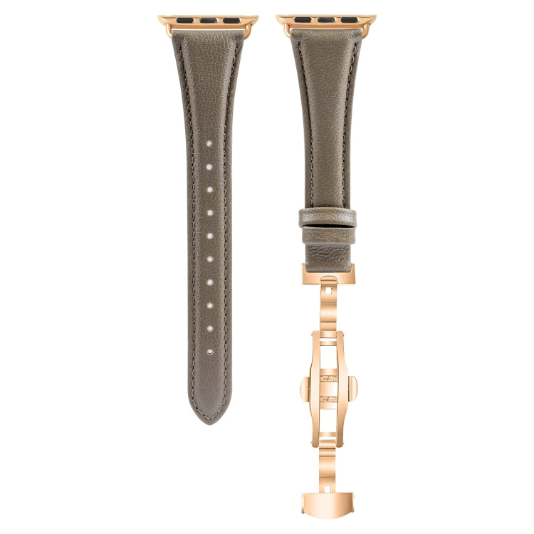 For Apple Watch Series 5 40mm Plain Leather Butterfly Buckle Watch Band(Gray+Rose Gold) - free shipping - PMC TechLife - Order now!