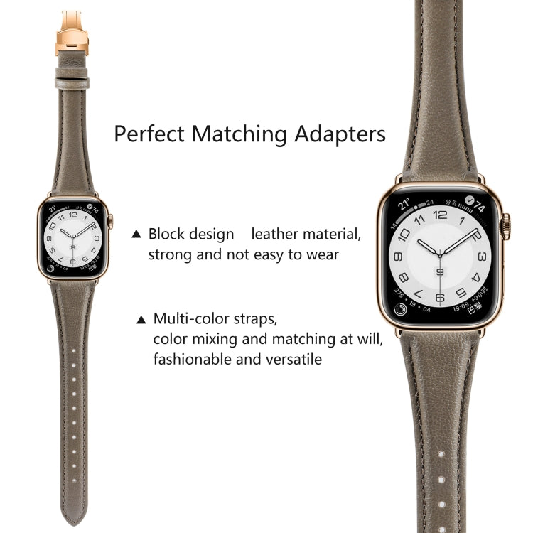 For Apple Watch Series 5 40mm Plain Leather Butterfly Buckle Watch Band(Gray+Rose Gold) - free shipping - PMC TechLife - Order now!