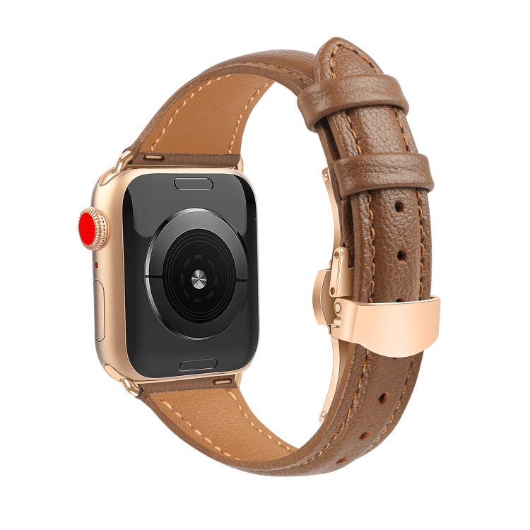 For Apple Watch Series 4 44mm Plain Leather Butterfly Buckle Watch Band(Dark Brown+Rose Gold) - free shipping - PMC TechLife - Order now!