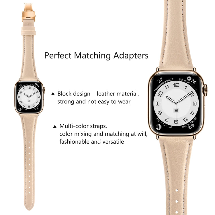 For Apple Watch Series 4 44mm Plain Leather Butterfly Buckle Watch Band(Apricot+Rose Gold) - free shipping - PMC TechLife - Order now!