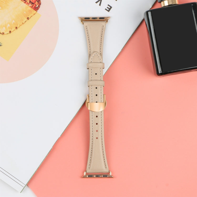 For Apple Watch Series 4 44mm Plain Leather Butterfly Buckle Watch Band(Apricot+Rose Gold) - free shipping - PMC TechLife - Order now!