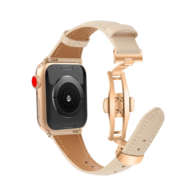 For Apple Watch Series 4 40mm Plain Leather Butterfly Buckle Watch Band(Apricot+Rose Gold) - free shipping - PMC TechLife - Order now!