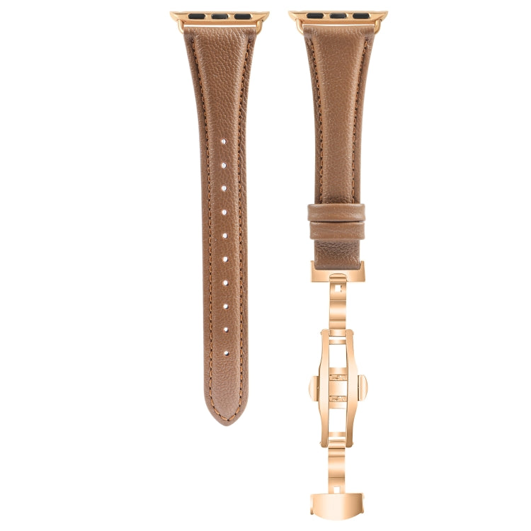 For Apple Watch Series 3 38mm Plain Leather Butterfly Buckle Watch Band(Dark Brown+Rose Gold) - free shipping - PMC TechLife - Order now!