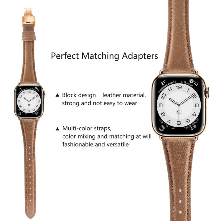For Apple Watch Series 3 38mm Plain Leather Butterfly Buckle Watch Band(Dark Brown+Rose Gold) - free shipping - PMC TechLife - Order now!