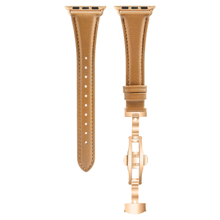 For Apple Watch Series 3 42mm Plain Leather Butterfly Buckle Watch Band(Brown+Rose Gold) - free shipping - PMC TechLife - Order now!