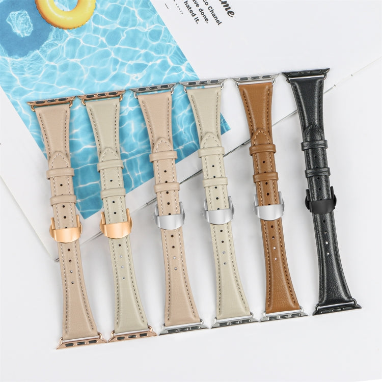 For Apple Watch Series 5 40mm Plain Leather Butterfly Buckle Watch Band(Apricot+Rose Gold) - free shipping - PMC TechLife - Order now!
