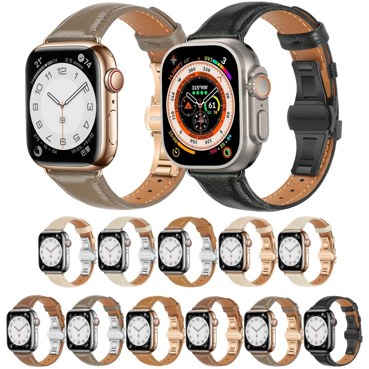 For Apple Watch Series 3 38mm Plain Leather Butterfly Buckle Watch Band(Apricot+Rose Gold) - free shipping - PMC TechLife - Order now!