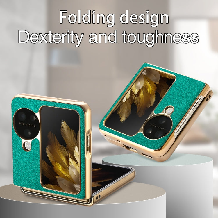 For OPPO Find N3 Flip Litchi Leather Electroplating Shockproof Phone Case(Green) - Find N3 Flip Cases by PMC Jewellery | Online Shopping South Africa | PMC Jewellery | Buy Now Pay Later Mobicred